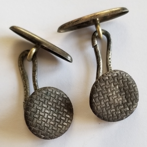 Vintage Sterling Silver cuff links .925 art deco button style - Picture 1 of 7
